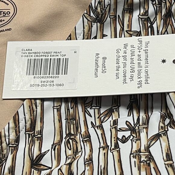 Mott 50 Clara Medium Crop Swim Top V-Neck UPF 50+ Short Sleeve Bamboo Forest Tan - Picture 8 of 11